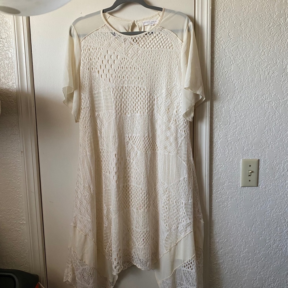 Alchemy Thread Crochet Lace‎ Overlay Fairycore Midi Dress Cream Size L